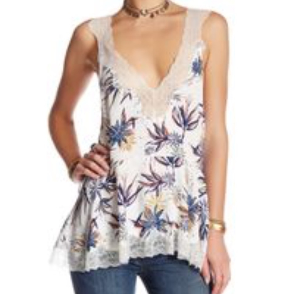 Free People Bellflower  Double V White Tunic